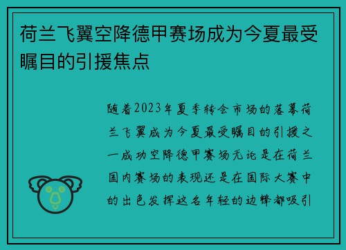 荷兰飞翼空降德甲赛场成为今夏最受瞩目的引援焦点